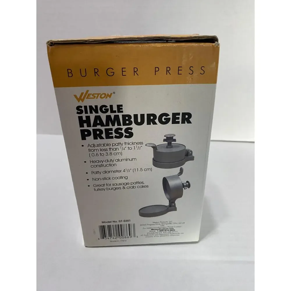 Weston Single Hamburger Press Adjustable Patty Maker 07 0301 Pre Owned